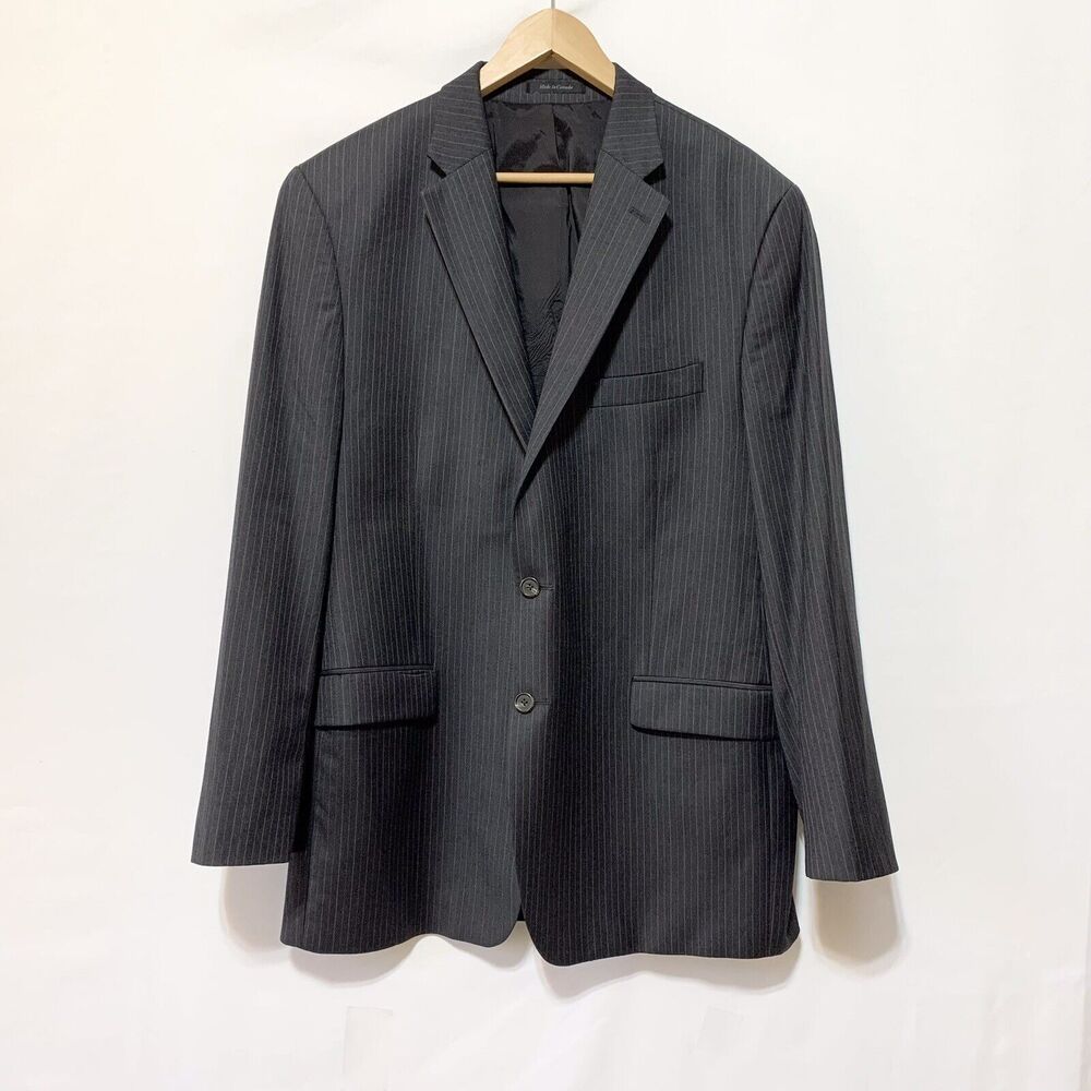 Lauren Ralph Lauren Mens 46L Blazer Jacket Gray Pinstriped 2 Button